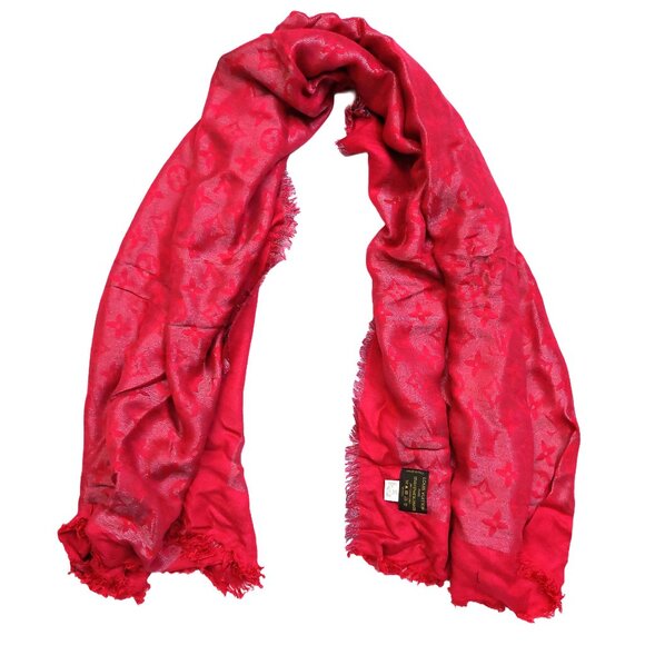 LOUIS VUITTON LV Vintage Iridescent Pink Fuchsia Silk Wool Scarf Shawl Wrap - Picture 1 of 7